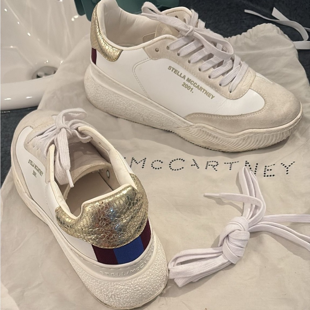 Stella McCartney White and Gold Sneakers